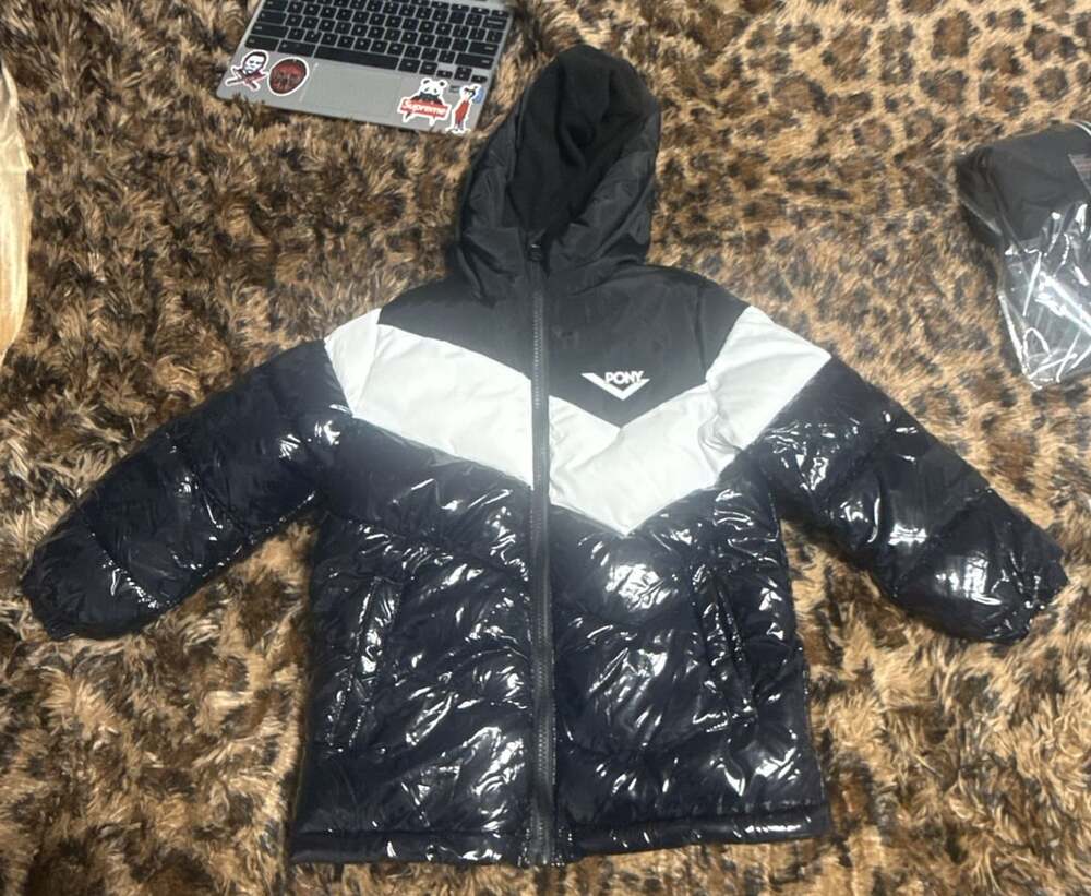 Pony Puffer Jacket Size 5 Black White Color Block